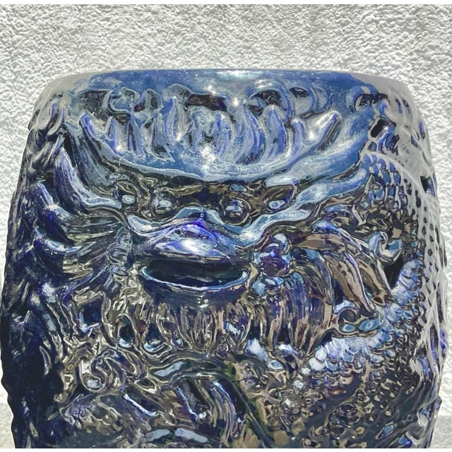 Vintage Boho Glazed Ceramic Dragon Stools - a Pair For Sale - Image 4 of 8