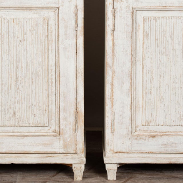 Pair 19th Century Swedish White Painted Pine Sideboards With Fluted Doors For Sale - Image 14 of 16