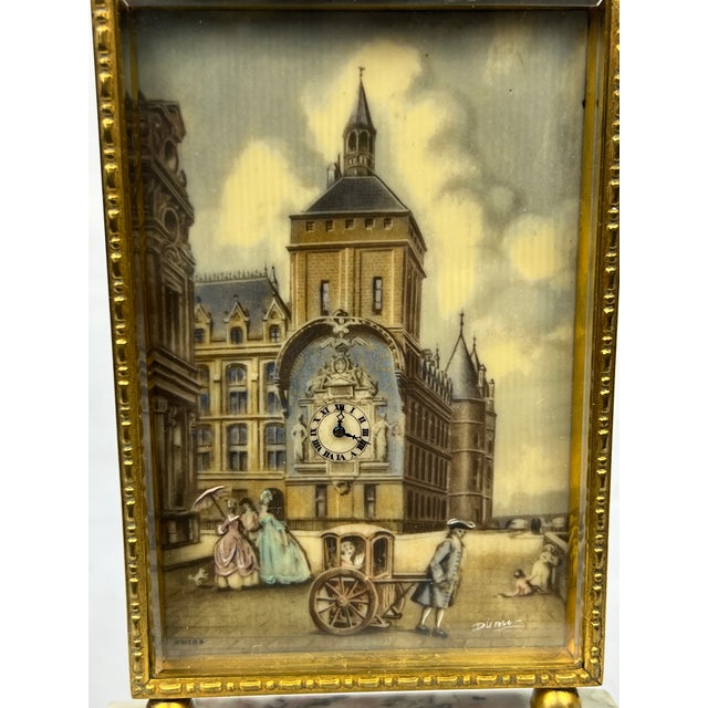 Gold Didisheim Goldschmidt & Fils Painted Table Clock "Le Palais De Justice" C. 1930 For Sale - Image 8 of 9