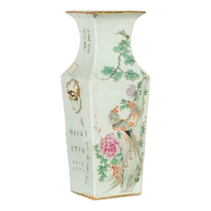 19th Century Chinese Qing Hand-Painted Flower & Bird Altar Vase