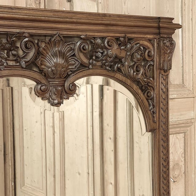 19th Century French Walnut Louis XIV Style Marble-Top Console & Beveled Mirror For Sale - Image 9 of 12