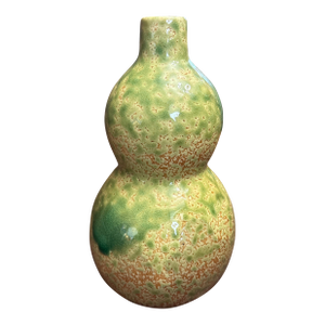 Antique Chinese Double Gourd Vase With a Green Speckled Lava Glaze
