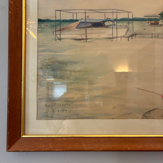 Original Watercolor Lake Painting Mid Century 1954 Framed by Mary O Strouse For Sale - Image 4 of 12