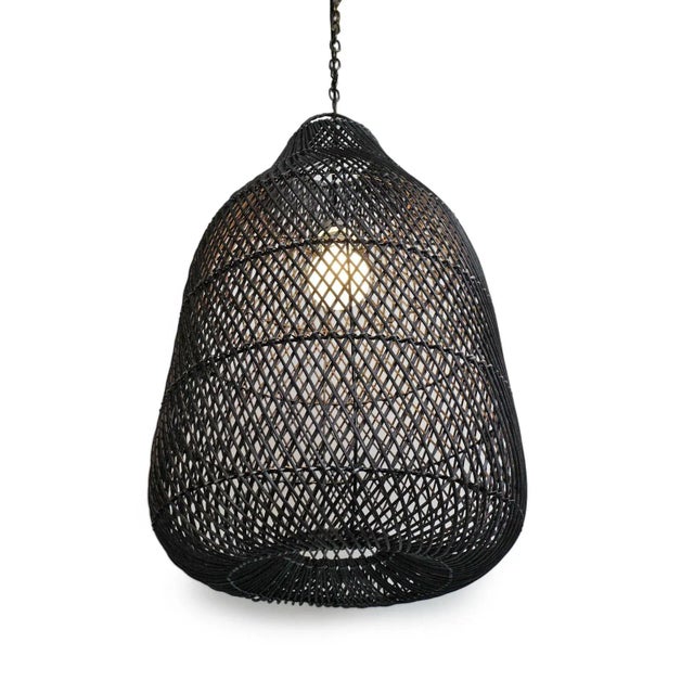 Contemporary Black Wicker Bottle Pendant Light Medium For Sale - Image 3 of 7