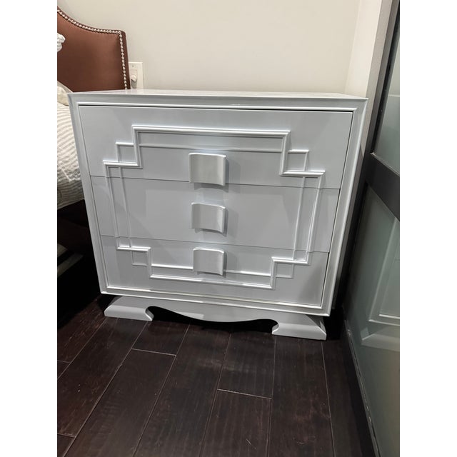 Custom 3 Drawer Dressers can also be used as nightstands. The designer is unknown. There are 2 available. A stylish three-...