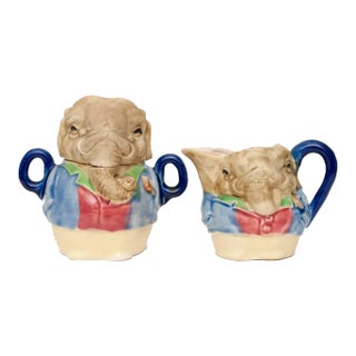 1947 Japanese Decorative Crackle Glaze Ceramic Elephant Set - a Pair For Sale