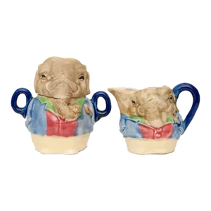 1947 Japanese Decorative Crackle Glaze Ceramic Elephant Set - a Pair