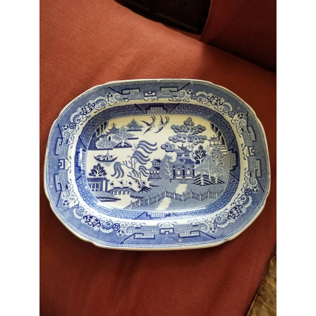 Antique English Blue and White Transferware Platter For Sale - Image 10 of 11