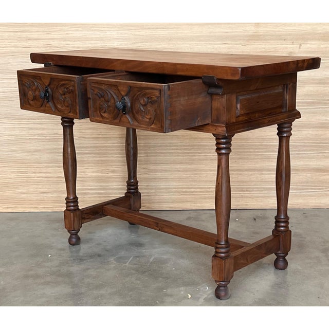 Early 20th Century Spanish Carved Console Table with Turned Legs For Sale - Image 11 of 18
