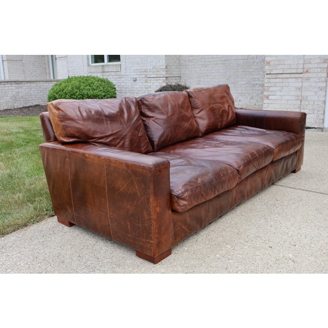 Authentic Restoration Hardware Maxwell leather sofa in a rich brown leather with a beautiful patina. This is the classic...