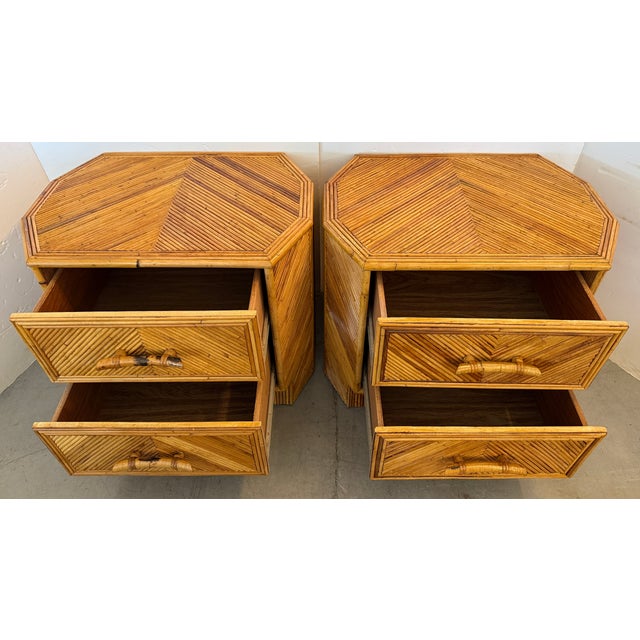Wood Gabriella Crespi Style Geometric Pair of Pencil Reed Nightstands From 70's For Sale - Image 7 of 15