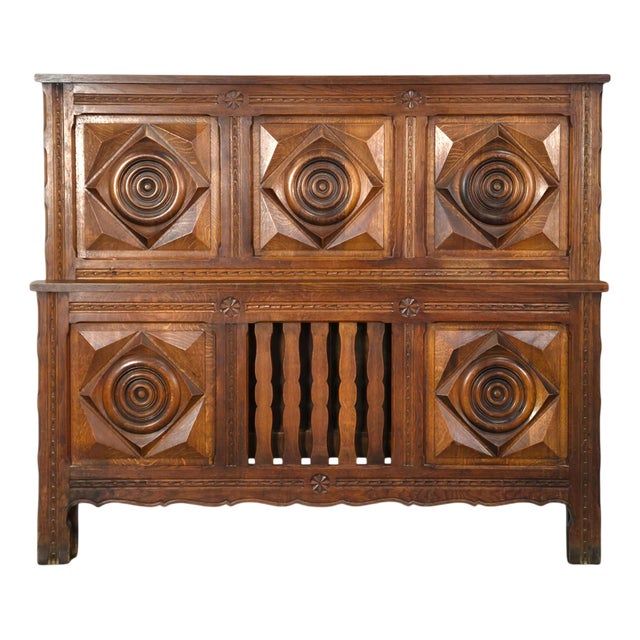 Carved Oak Bed from DLG Dudouyt For Sale