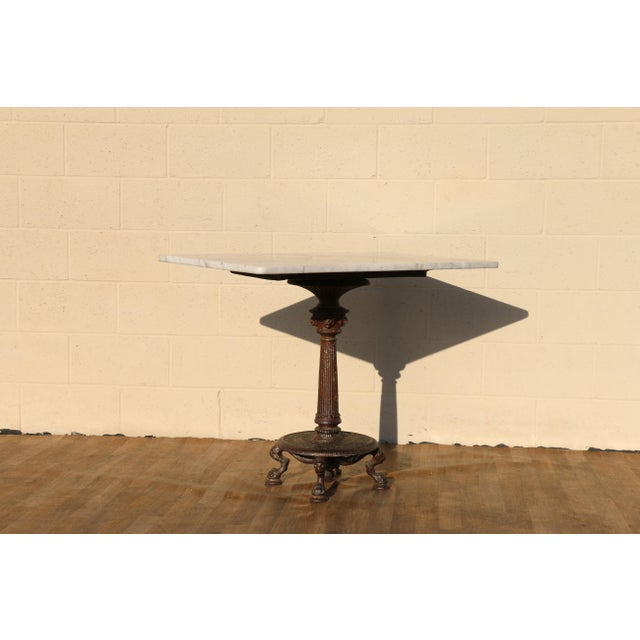 French Country Antique French Bistro Marble Top Pedestal Table With Cast Iron Base, Circa 1900s For Sale - Image 3 of 18