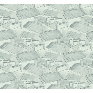 Sample - Rooftops Wallpaper by Paule Marrot in Slate Green For Sale