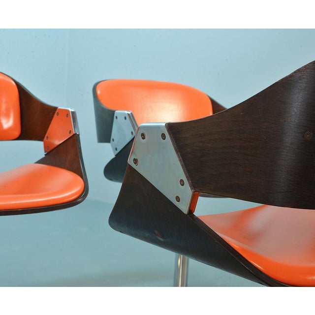 Orange Dining Chairs on Chrome Pedestal attributed to Rudi Verelst for Novalux, 1960s, Set of 6 For Sale - Image 9 of 18