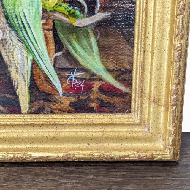 2010s Valentina Toma Original Acrylic Painting of Tiger in Chair in Custom Gilt Frame For Sale - Image 5 of 5