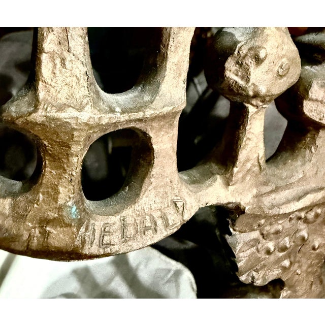 Milton Hebald, Milton Hebald Mid Century Bronze Menorah Sculpture WPA Artist Modernist Judaica, 1969 For Sale - Image 9 of 15