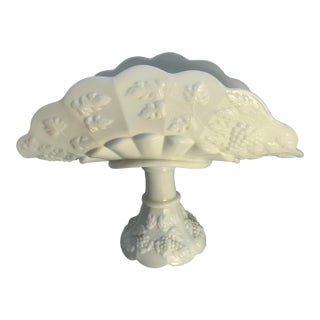 Vintage Ornate Westmoreland Milk Glass Folded Fruit Dish For Sale
