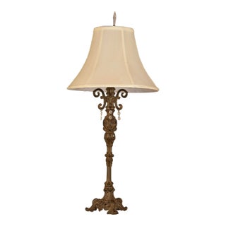 Artisan Hand Cast Table Lamp With Crystal Accents For Sale