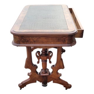 Antique 19th C American Victorian Walnut Parlor Table New Leather Top For Sale