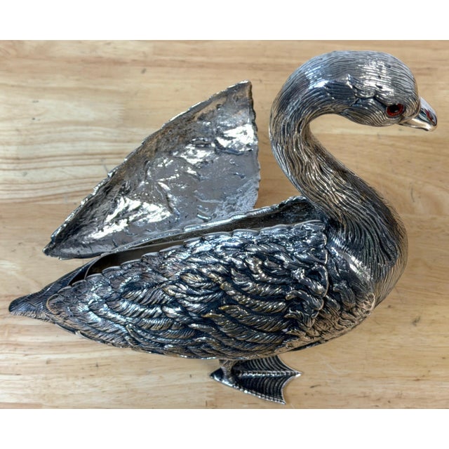 Neoclassical Articulated Silver-Plated Bronze Swan Box-/ Bonbonnière or Cache Pot For Sale - Image 3 of 18