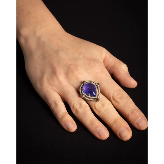 1990s 1990s Large Pear-Shaped Tanzanite Dome Cocktail Ring with Diamonds, Size 6.75 For Sale - Image 5 of 5