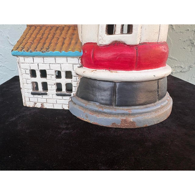 White Vintage Cast Iron Lighthouse Sculpture With Removable Top & Tealight Holder – Nautical Coastal Decor For Sale - Image 8 of 12