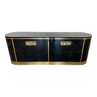 1970s Mastercraft Black Marbleized Credenza For Sale