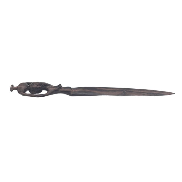 Vintage Handcarved Iroko Wood Letter Opener For Sale - Image 11 of 11