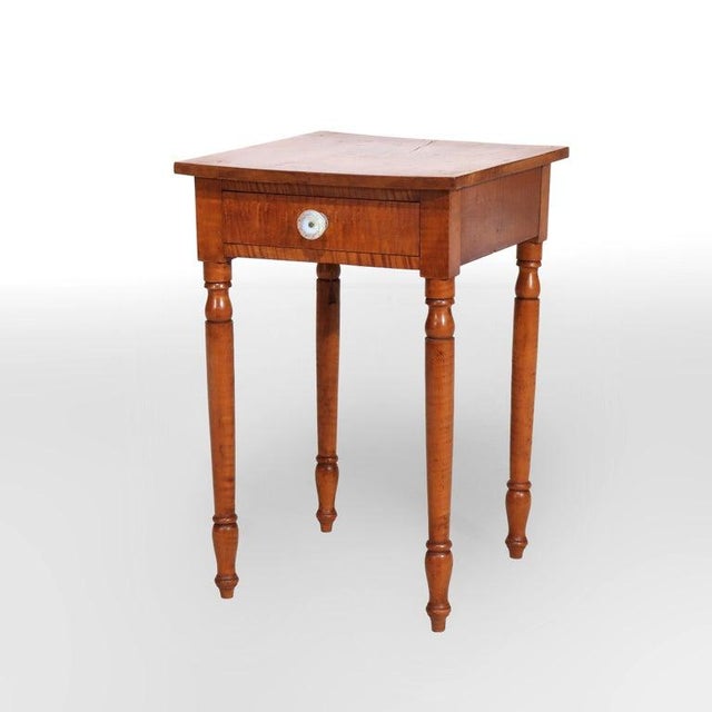 Sheraton Tiger Maple Single Drawer Stand With Opalescent Glass Knob C1840 For Sale - Image 4 of 12