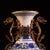 Vintage Chinese Blue and White Porcelain Vase With Gilt Bronze Dragon Handles and Elaborate Stand For Sale - Image 4 of 9