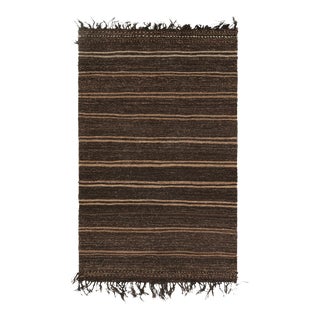 1950s Vintage Persian Kilim in Brown With Beige Stripes by Rug & Kilim For Sale