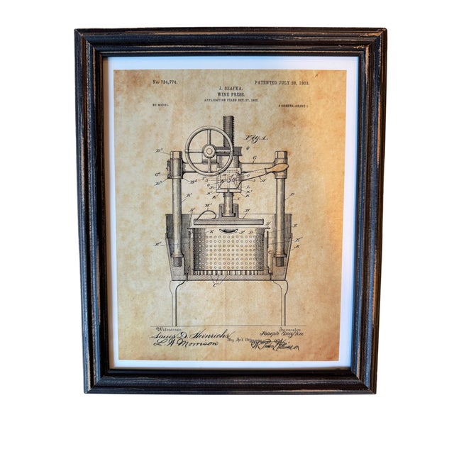 Early 21st Century Set of 4 Vintage-Style Wine Patent Reproduction Prints in Dark Wood Frames – Industrial Bar Decor For Sale - Image 5 of 8