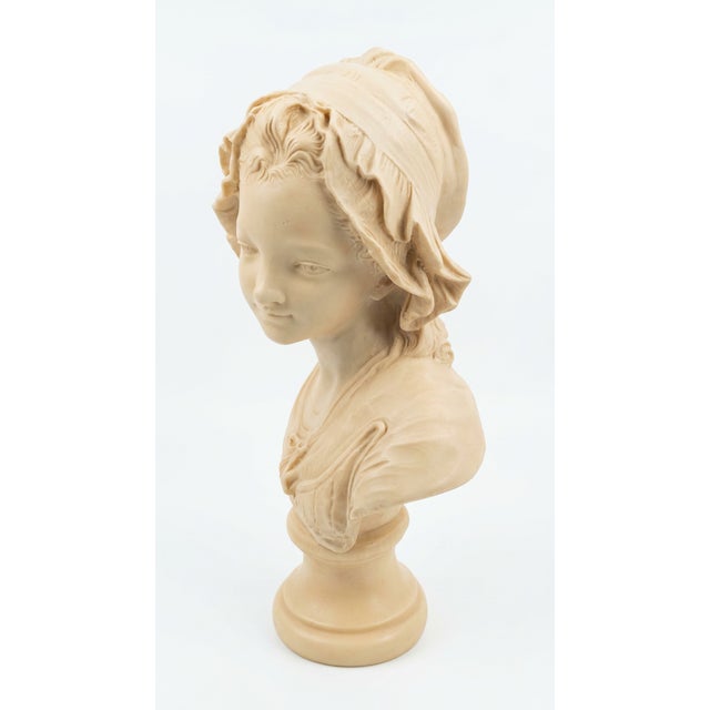 French Country Large Vintage Italian Bust of a French Peasant Girl on Pedestal – Signed "Paris Grinam Niam" For Sale - Image 3 of 6
