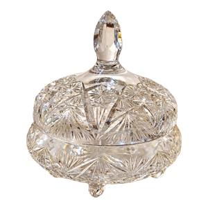 Vintage Cut Lead Crystal Footed Covered Compote