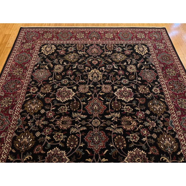 Kashan Hand-Knotted Persian Black Field With Deep Red Border Rug 9x12 For Sale - Image 4 of 10