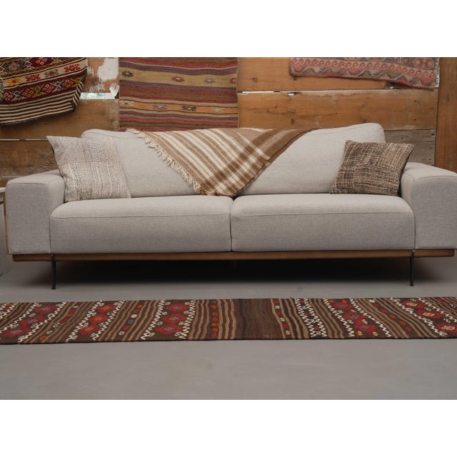 1970s Vintage Handmade Wool Cotton Brown Runner Rug For Sale - Image 10 of 11