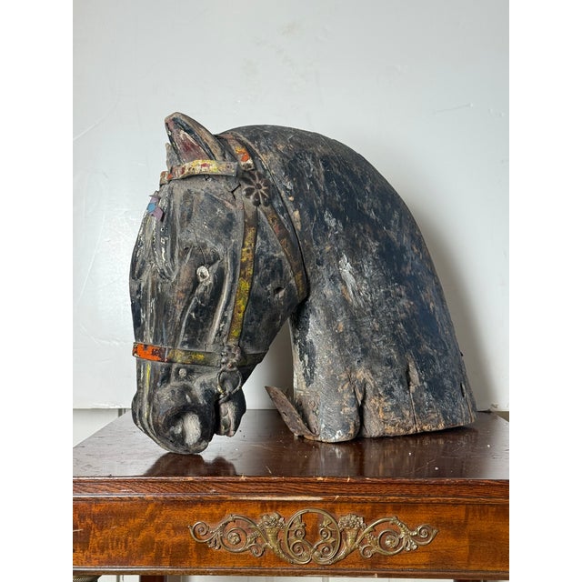 Antique Hand-Carved Wooden Carousel Horse Head For Sale - Image 9 of 10