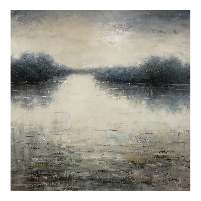 Moody Abstract River Reflection Painting - Large Canvas For Sale