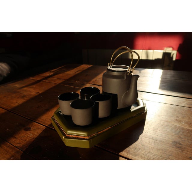 Vintage 1970s Vietnamese Ceramic Tea Set With Lacquered Tray, Hanoi – Minimalist For Sale - Image 13 of 13