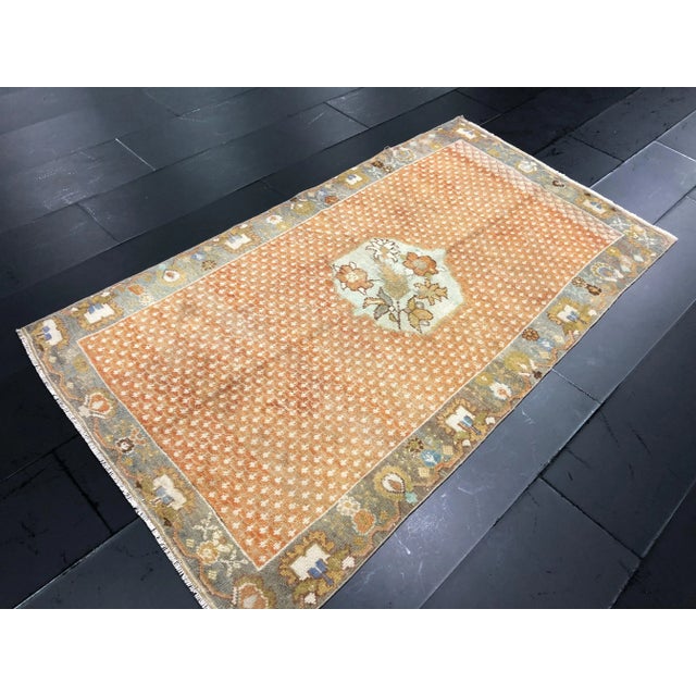 1960s Orange Floral Vintage Rug - 3′10″ × 7′1″ For Sale - Image 5 of 11