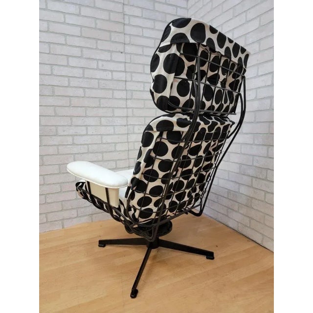 Black MCM Homecrest Black Wire 2 Swivel Lounges, Loveseat and Ottoman Newly Reupholstered For Sale - Image 8 of 11
