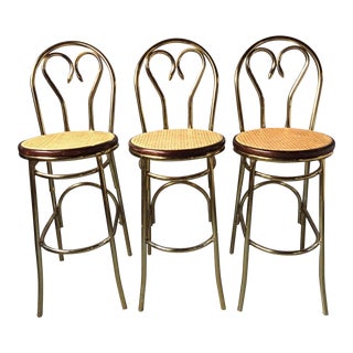 Gold Chrome Bar Stools In The Style of Michael Thonet- Set of 3 For Sale