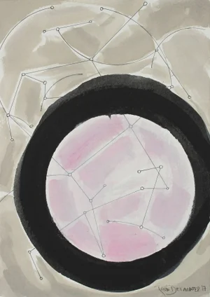 Rob Delamater "Desert Constellation Iv" New Mexico, Abstract in Gouache and Ink W/ Pink, 2017