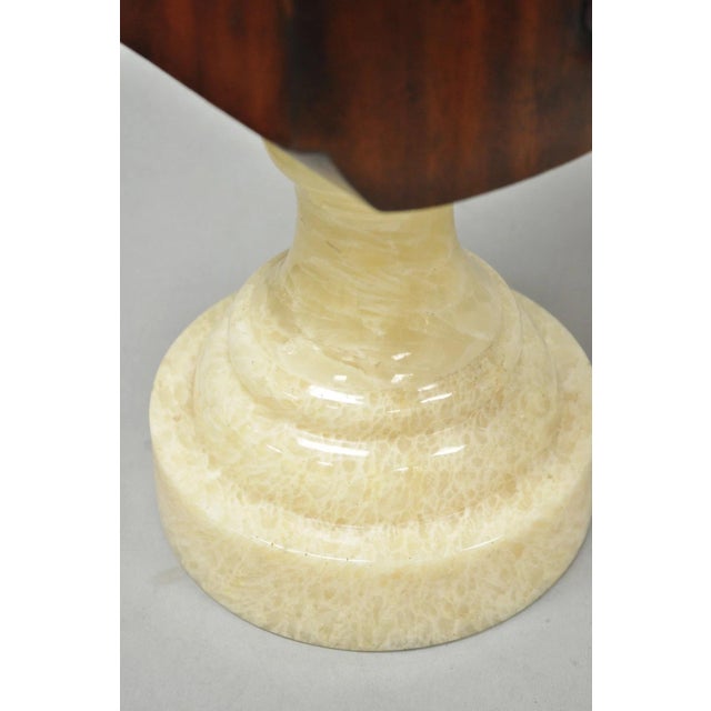 Late 20th Century Classical Maitland Smith Style Carved Mahogany Wood Bust on Alabaster - A Pair For Sale - Image 12 of 15