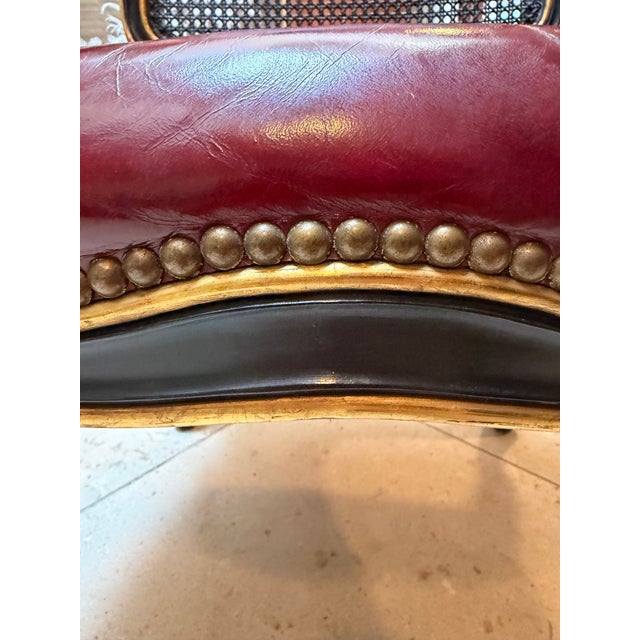 Burgundy Mid-20th-Century Louis XV–style Armchair by John Widdicomb Co. Of Grand Rapids, Michigan, Retaining Its Original Manufacturer’s Identification. For Sale - Image 8 of 12