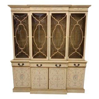 Karges Hand-Painted French Neoclassical Breakfront China Cabinet With Matching Buffet, 1970s For Sale