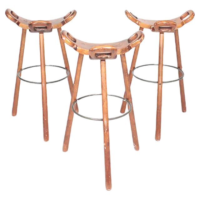 Spanish Bar Stools, 1960s, Set of 3 For Sale