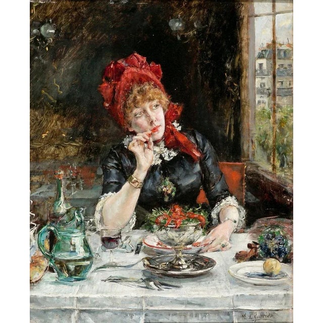 Eduardo Leon Garrido, Girl in Restaurant in Paris, 19th Century, Oil on Wood For Sale - Image 11 of 11