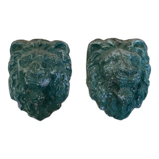 Antique Zinc Architectural Lion Heads - a Pair For Sale